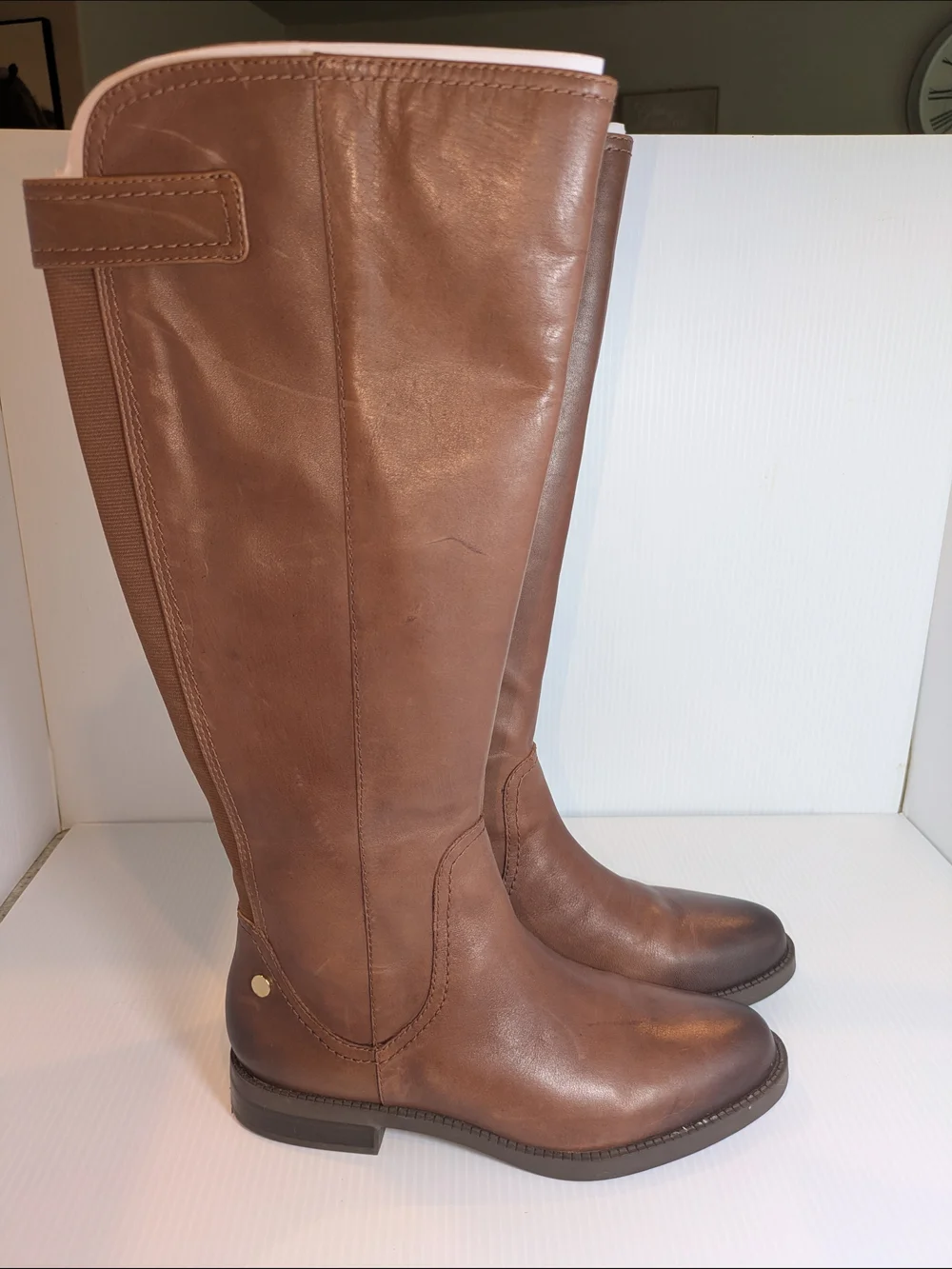 NWOB Preston & York Flannery Brown Tall Riding Boots Leather Stretch Back Size 7